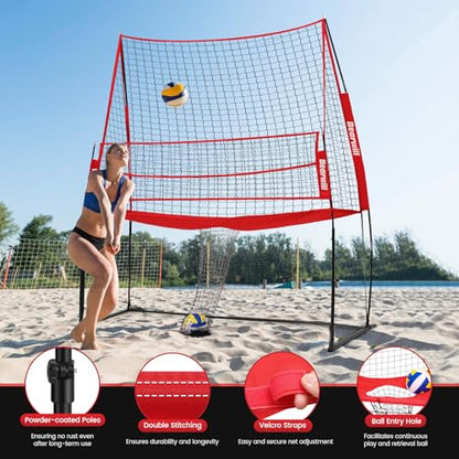 Bearwill Volleyball Training Equipment, Volleyball Practice Net System Update Freely Adjustable, Portable Volleyball Net for Backyard Indoor Outdoor Hitting Serving Passing Practice