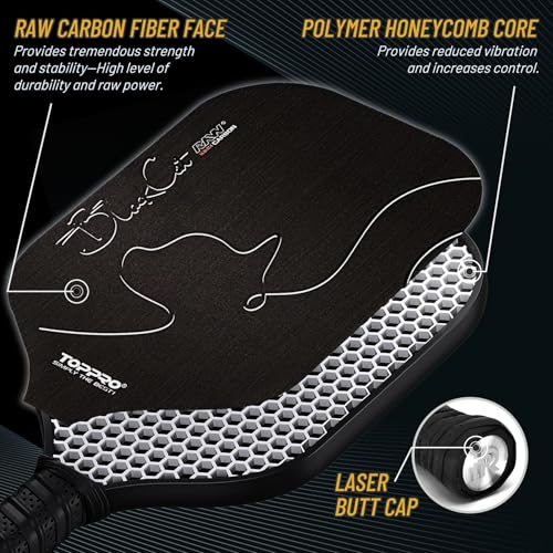 TOPPRO Pickleball Paddles Set of 2, Fiberglass Face, Polypropylene Honeycomb Core, Lightweight Pickleball Rackets 2 Pack - color: BLACK CAT
