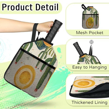 Pickleball Paddle Cover with Pockets and Handle Strap, Racket Sleeve and Ball Holder Organizer, 1 Pcs - color: yellow