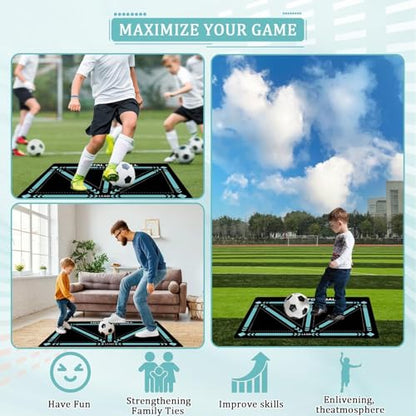 Soccer Training Mat with Video Guide, Kick Trainer & Ball Controller, Soccer Footwork Training Mat for Dribbling, Agility & Coordination, Non-Slip Indoor Outdoor Soccer Training Equipment for All Ages