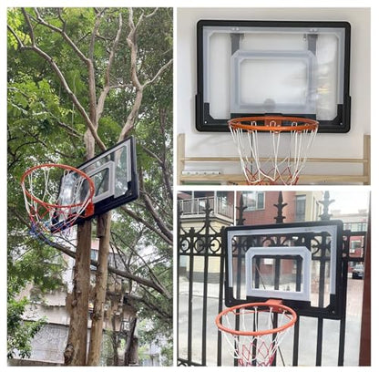 Basketball Hoop Outdoor Wall Mounted, Sturdy Kids Basketball Backboard and Rim for Pole Mount/Fence/Garage Door, Strap-on or Suspension Mounting