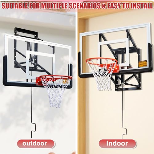 53” Wall Mount Basketball Hoop - Aluminum Alloy Frame & PC Backboard | Adjustable Height 7.71-10ft | Shatterproof, All-Weather | Indoor/Outdoor | Garage/Backyard