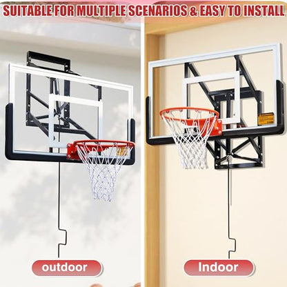 53” Wall Mount Basketball Hoop - Aluminum Alloy Frame & PC Backboard | Adjustable Height 7.71-10ft | Shatterproof, All-Weather | Indoor/Outdoor | Garage/Backyard