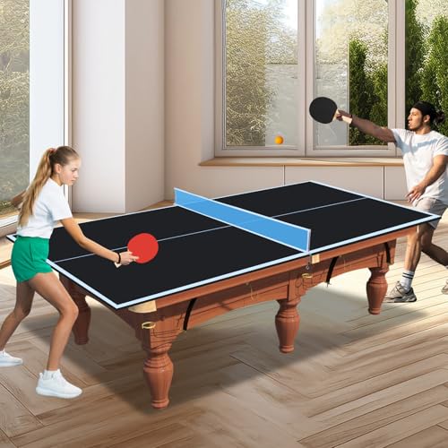 8FT Foldable Ping Pong Conversion Top for Pool Table | Portable Indoor Table Tennis Topper with Net & EVA Pads, Easy Setup & Storage,Black