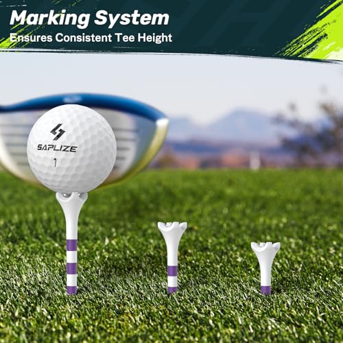 SAPLIZE Upgraded 4-Prong Golf Tees Plastic, 50/100/120/200 Pack (1-1/2", 2-3/4'', 3-1/4"), Engineered to Reduce Friction & Side Spin, Unique Golf Gifts for Golfers - color: Purple (50pcs, 2-3/4")