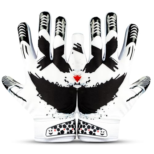 Youth Football Gloves - Elite Trendy Wide Receiver Gloves for Youth & Adult – Extra Sticky Grip Kids Football Gloves for Game Day, Training, High School - color: Jester White, size: Adult - Small