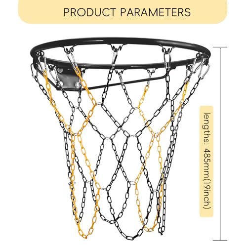 Basketball Net Heavy Duty Replacement,Carbon Steel Chain Basketball net, Anti-Rust Use Indoor Outdoor Standard 12 Loops Hoop - color: Black/Yellow