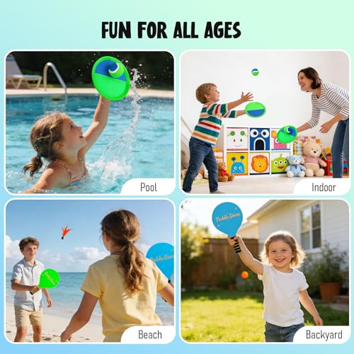 TEILLNET 2-in-1 Beach Paddle Ball and Toss Catch Ball Game Set, Summer Outdoor Toys for Kids Adults, Family Yard Lawn Beach Pool Park Games, Outside Sports Gifts for Boys Girls 3 4 5 6 7 8 9 10 11 12
