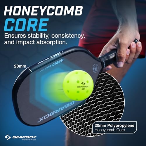 Gearbox G20 Pickleball Paddle – 20mm Honeycomb Core, Raw Carbon Fiber Surface, One-Piece Molded Construction – Control, Spin & Power – Lightweight 8.0 oz Paddle for All Skill Levels