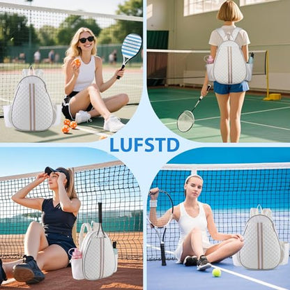 Tennis Bags for Women - Ideal Mothers Day Gifts, Quilted Tennis Sling Crossbody Backpack with Fence Hook, Water Resistant Tennis Racket Bag for Pickleball, Badminton, Beige