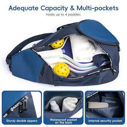 KAVIGOR Pickleball Bag, 7 Pockets & Upgraded Zippers, Lightweight Sling Bag with Detachable Strap & Water-Resistant Pocket