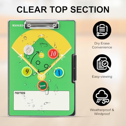 All-Weather Tactical Coaching Clipboard for Baseball - Double-Sided Dry Erase Lineup Board with Magnetic Pieces, Markers, Whistle & Case | Replaces Paper Lineup Cards | Perfect Coach Gift - style: baseball