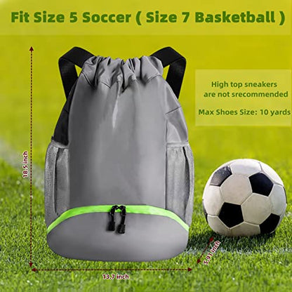 Soccer Bags, Waterproof Drawstring Gym Backpack for Baskestball Rugby Volleyball Yoga, Large Capacity Sports Bag - color: Grey