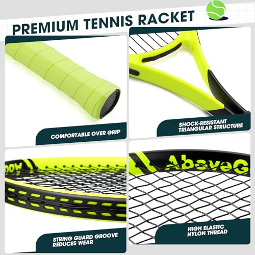 AboveGenius Neon Tennis Rackets 2 Pack for Adults- 27" Lightweight Aluminum Tennis Racquet Set with 3 Balls & Bag- Vibrant High-Visibility Matte Finish for Men Women Beginners - color: Yellow/Orange