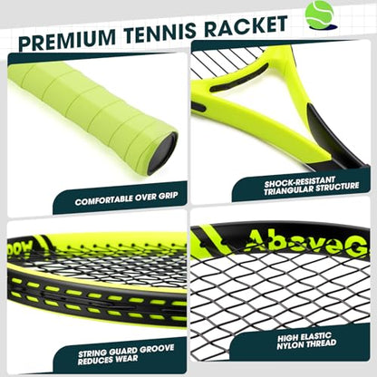 AboveGenius Neon Tennis Rackets 2 Pack for Adults- 27" Lightweight Aluminum Tennis Racquet Set with 3 Balls & Bag- Vibrant High-Visibility Matte Finish for Men Women Beginners - color: Yellow/Orange