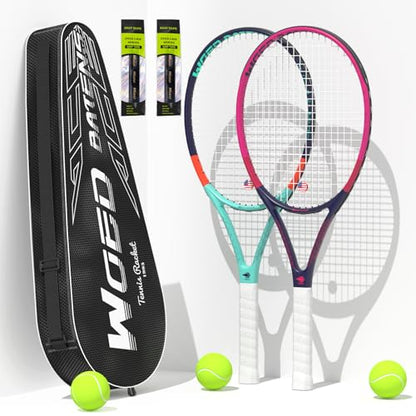 Adult 2 Player Tennis Racket Perfect for Beginner and Professional Players, 27” Speed Tennis Racquet Include Tennis Balls, Overgrips, Tennis Bag, Vibration Dampe, Cover - color: Dark Blue & Red