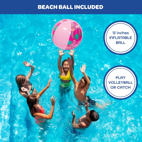 Giant Inflatable Pool Volleyball Net Set w Ball- 12 ft Long XL Size, Durable Thick PVC Material- Flamingo- Easy Inflate- Outdoor/Backyard Summer Swim BBQ Party Fun- Kids, Teens Water Float Game Toy