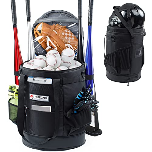 VIGERARI Baseball Bucket Bag- Coach Bag-Expandable Softball Bucket Organizer with Padded Seat