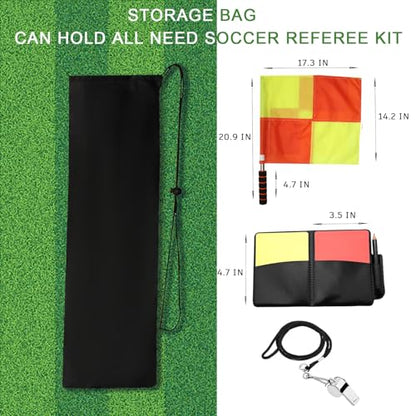 redgino Soccer Referee Kit 2 Pcs Checkered Linesman Soccere Flags, Red Yellow Ref Cards with Notebook and Pencil,Coach Stainless Steel Whistles with Storage Bag