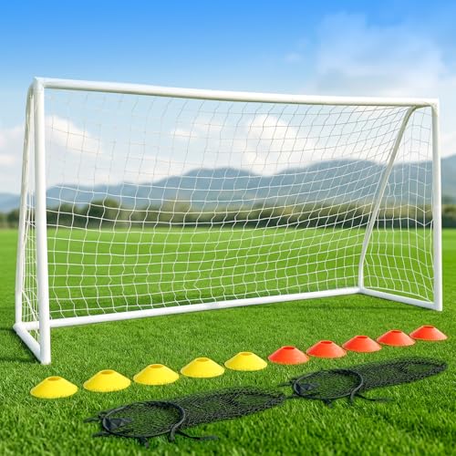 12x6 Soccer Goal for Backyard, Portable PVC Soccer Goal with 2 Target Nets, 10 Cones & Carry Bag, 68mm Frame, Easy Setup for Kids, Youth Training & Family Play