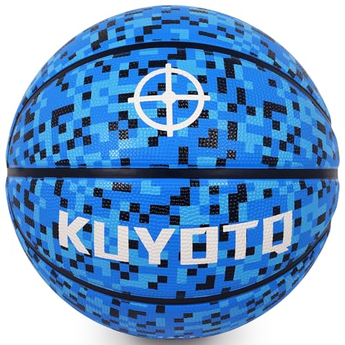 KUYOTQ Kids Youth Adult Size 3/4/5/6/7 (22/25.5/27.5/28.5/29.5") Basketball Premium Rubber or Faux Leather Basketball Indoor Outdoor Basketball for Boys Girls Womens Mens Basketball Gifts (Deflated) - color: Blue Mosaic Thickened Rubber, size: Size 3 Todd