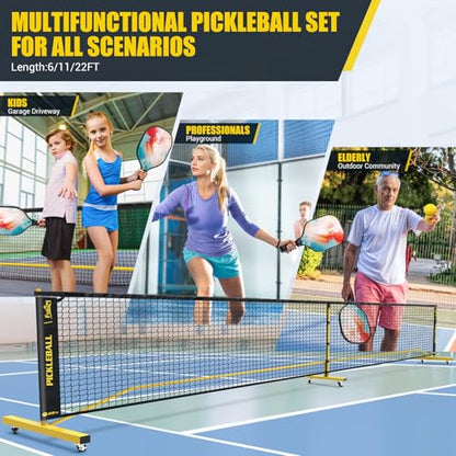 Pickleball Set Net with 4 Paddles, 6FT/11FT/22FT Portable 3-in-1 Pickle Ball Net with Carry Bag, Pickleballs, Designed for All Weather Conditions - style: 3-in-1 pickleball net with rackets