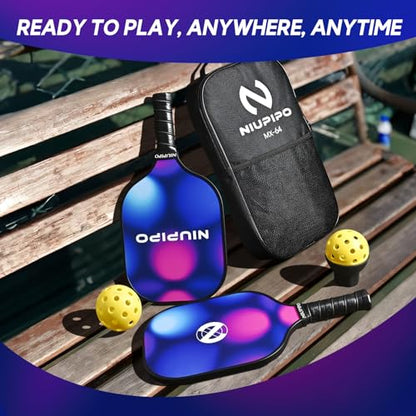 niupipo Pickleball Paddles Set of 2 or 4, USAPA Approved Fiberglass Pickleball Paddle Set with Balls and Bag, Polypropylene Honeycomb Core, Lightweight Pickleball Paddles for Beginners Men Women