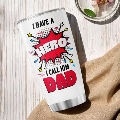 Hero Dad Gift Tumbler for Father's Day, 20oz Stainless Steel Insulated Cup with Superhero Comic Design, Vacuum Double Wall Travel Mug for Dad from Son or Daughter - color: Dad Appreciation A1