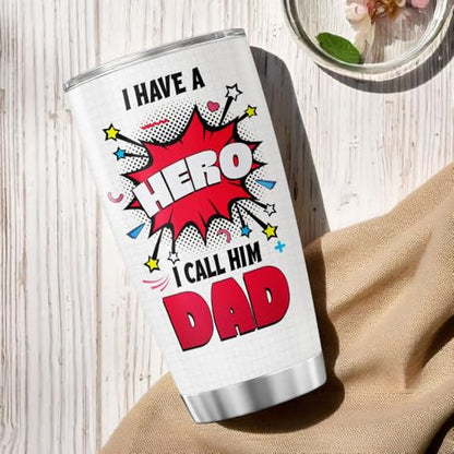 Hero Dad Gift Tumbler for Father's Day, 20oz Stainless Steel Insulated Cup with Superhero Comic Design, Vacuum Double Wall Travel Mug for Dad from Son or Daughter - color: Dad Appreciation A1