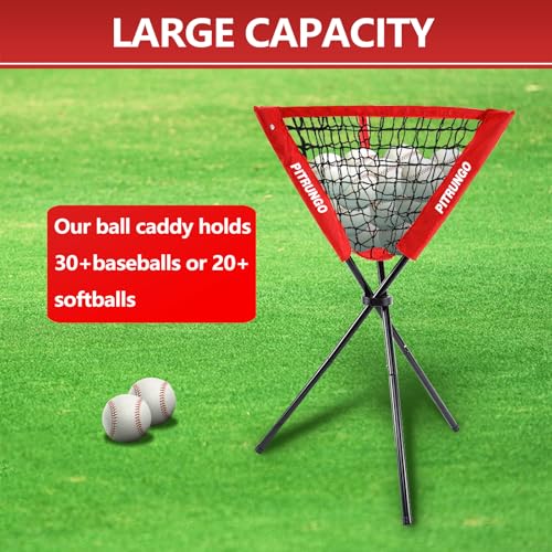 Baseball Softball Ball Caddy Portable Batting Practice Baseball Bat Bags | Use During Training and Drills | Save Your Back No More Bending | Holds up to 60 Baseballs | Instant Setup