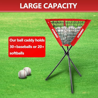 Baseball Softball Ball Caddy Portable Batting Practice Baseball Bat Bags | Use During Training and Drills | Save Your Back No More Bending | Holds up to 60 Baseballs | Instant Setup