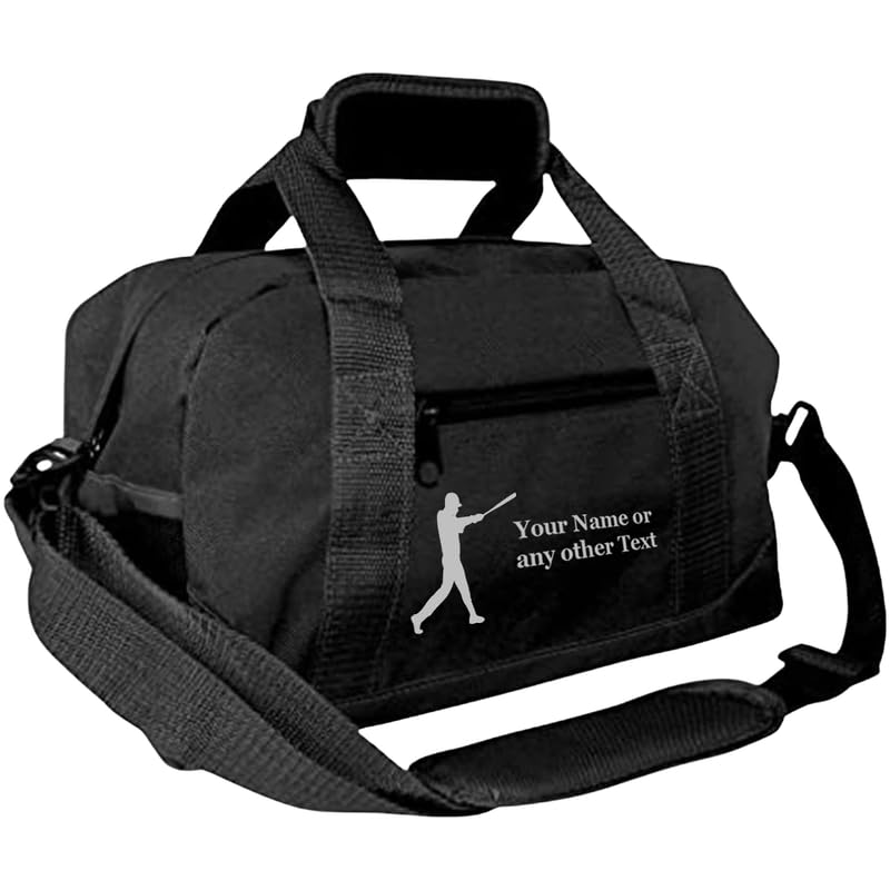 14” Small Sports Duffel Bags for Kids - Waterproof Travel Duffle with Name & Baseball Design - Black Two-Toned Kids Weekender Bag for Boys and Girls - color: Black, style: Baseball