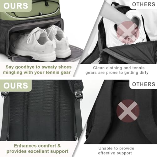 Arcoyard Tennis Bag Holds 2 Rackets, Professional Tennis Bags for Women, Tennis Backpack with Ventilated Shoe Compartment - color: Green