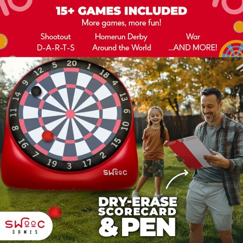 Swooc Games - Premium Inflatable Giant Kick Darts (15+ Ways to Play) - Jumbo Soccer Dartboard with Air Pump - Big Carnival Games - Giant Outdoor Games - Oversized Dart Board Yard & Lawn Game - size: XL - 8ft