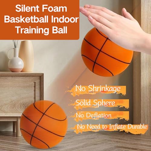 Silent Basketball Size 7 (29.5"), Grooved Airless Indoor Basketball, Highly Elastic Quiet Foam Ball,Indoor Training and Without Noise