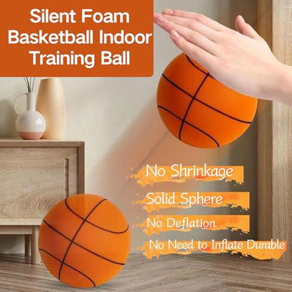 Silent Basketball Size 7 (29.5"), Grooved Airless Indoor Basketball, Highly Elastic Quiet Foam Ball,Indoor Training and Without Noise