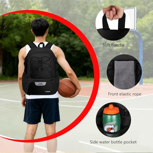 Goloni Basketball Backpack,Large Sports Bag with Ball Compartment & Shoe Compartment,Basketball Bag Fit Volleyball, soccer,Gym - color: Black