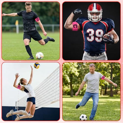 4 Pcs Captain Arm Bands for Soccer, Pink Soccer Captain Armbands, Adjustable Leader Armband for World Cup Party Favors Rugby, Football, Volleyball, Basketball, Sport Player