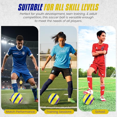STRIKA Soccer Ball – Match-Level Performance, Seamless Hybrid Bonded (No-Stitch), True Flight Control, All-Weather Durability – Size 5 & 4 Training & Game Ball