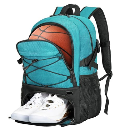 Goloni Basketball Backpack Bag,35L Basketball Bag with with Separate Ball & Shoe Compartments,Large Sports Bag for Basketball - color: Lake Blue