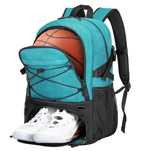 Goloni Basketball Backpack Bag,35L Basketball Bag with with Separate Ball & Shoe Compartments,Large Sports Bag for Basketball - color: Lake Blue