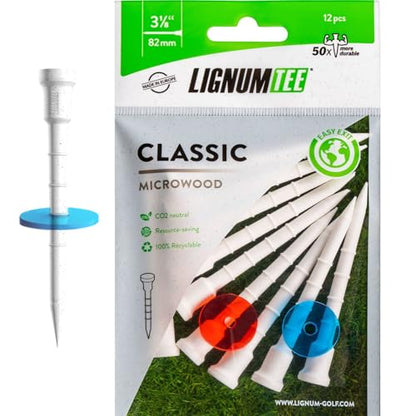 LIGNUM Unbreakable Microwood Golf Tees 50x More Durable/Adjustable Golf Tee/Innovative Wood Fiber and Natural Adhesives/Golf Tee, Golf Tees, Tees Golf, Golf Ball Tees - color: White, size: 3 1/8" (82mm) (10+2 boost discs)