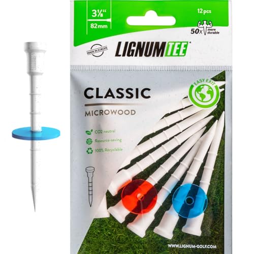 LIGNUM Unbreakable Microwood Golf Tees 50x More Durable/Adjustable Golf Tee/Innovative Wood Fiber and Natural Adhesives/Golf Tee, Golf Tees, Tees Golf, Golf Ball Tees - color: White, size: 3 1/8" (82mm) (10+2 boost discs)