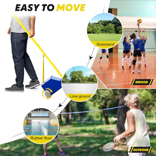 Volleyball/Badminton Net Poles,Volleyball Poles with Wheels,Adjustable 4 Heights 5ft-6.8ft Volleyball Net with Poles for Kids, Adults,Outdoor & Indoor (Blue+Yellow) - color: Blue+yellow
