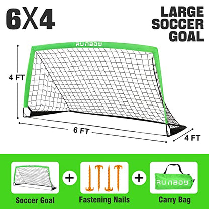 6x4 FT Kids Soccer Goal with Carry Bag, Portable Folding Soccer Net for Backyard Practice Training, Indoor/Outdoor Use for Youth and Adults