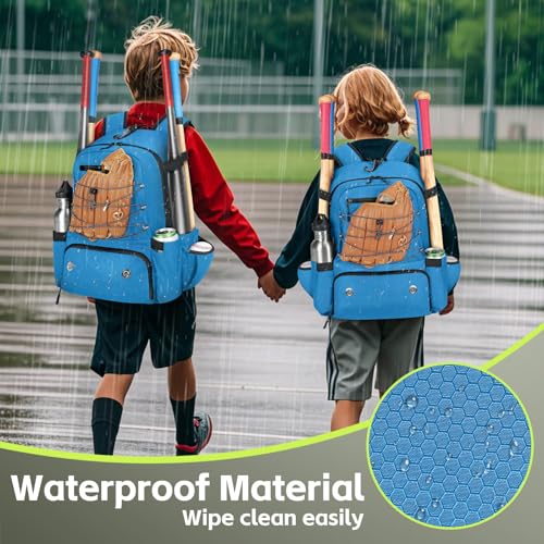 MATEIN Baseball Bat Bag for 4 Bats with Ball Pocket, Lightweight Youth Baseball Backpack with Shoe Compartment, Large Capacity Softball Equipment Bag with Fence Hook for TBall Gear, Helmet, Glove - color: Blue