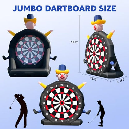 Giant 13FT Inflatable Soccer Dart Board with Built-in Blower,Clown Carnival Game for Youth & Adults - Kick Dartboard Set with 8 Golf Balls, 2 Clubs, 2 Soccer Balls - Outdoor Yard Game for Family