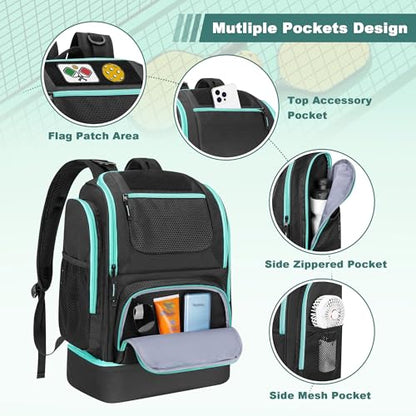 GOBUROS Pickleball Bags for Men Women, Pickleball Backpack for 4 Paddles with Shoe Compartment, Large Capacity Pickle Ball Equipment Bag, Black - color: Black