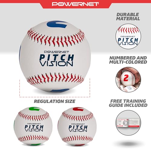 PowerNet Pitch Vision Training Baseballs, 4 Multicolored Numbered Sides, Improve Batter's Pitch Recognition for Curveballs, Sliders and Breaking Balls, Baseball Training Equipment - style: 3 Pack