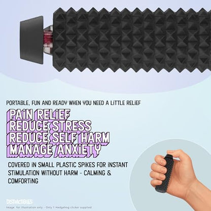 Distractibles Spike Roller Clicker, Tactile Pain Stim Fidget with Clicker Switch, Pain Stimulation Roller with Lanyard (Black) - color: Black